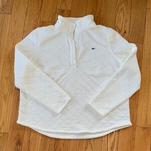 Vineyard Vines White Quilted Pullover with Blue Logo